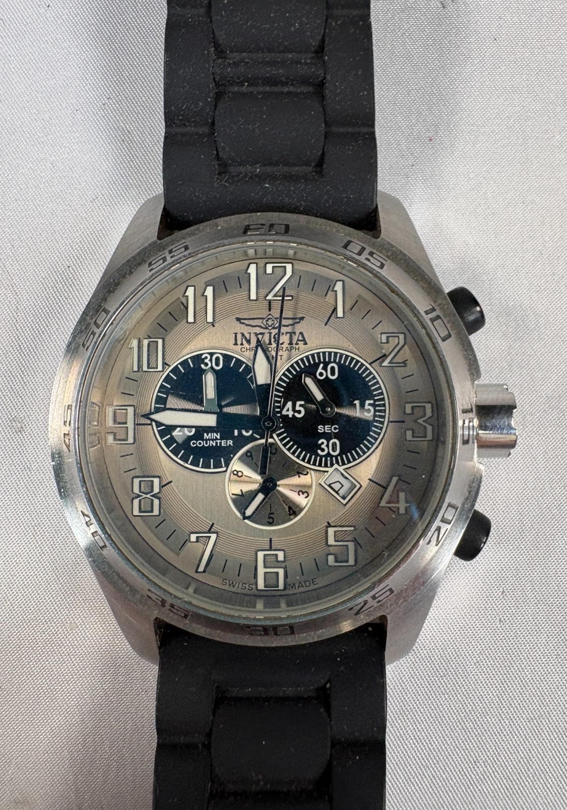 Invicta Chronograph Mens Watch Model 4597 Silver Dial Black Strap